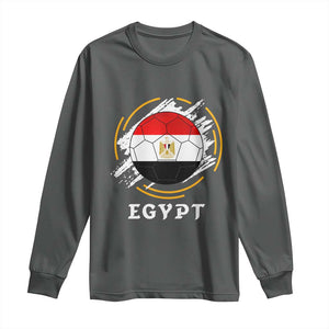 Egyptian Flag Soccer Ball Splatter Graphic Long Sleeve Shirt Egypt Pride Sports Football Fans Match Day TS02 Dark Heather Print Your Wear