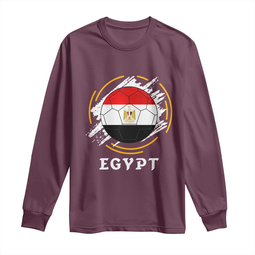Egyptian Flag Soccer Ball Splatter Graphic Long Sleeve Shirt Egypt Pride Sports Football Fans Match Day TS02 Maroon Print Your Wear