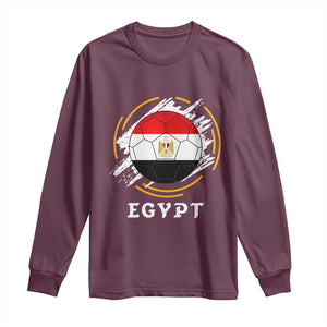 Egyptian Flag Soccer Ball Splatter Graphic Long Sleeve Shirt Egypt Pride Sports Football Fans Match Day TS02 Maroon Print Your Wear
