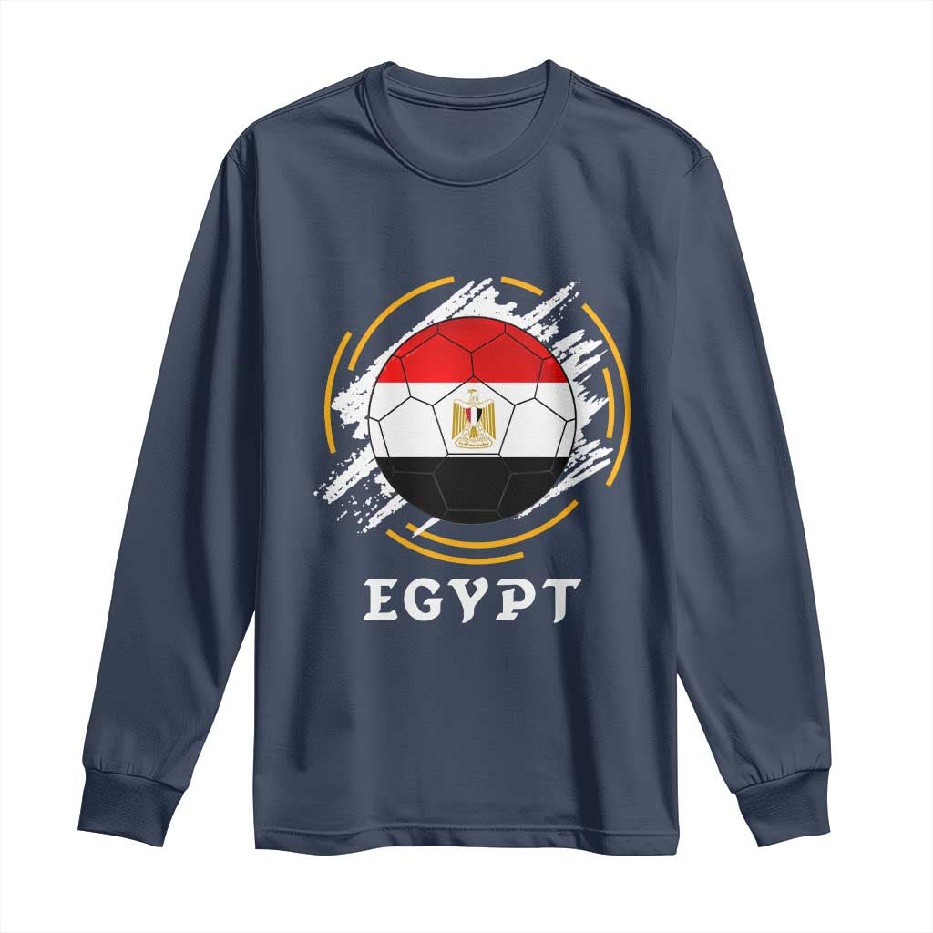 Egyptian Flag Soccer Ball Splatter Graphic Long Sleeve Shirt Egypt Pride Sports Football Fans Match Day TS02 Navy Print Your Wear