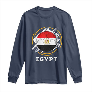 Egyptian Flag Soccer Ball Splatter Graphic Long Sleeve Shirt Egypt Pride Sports Football Fans Match Day TS02 Navy Print Your Wear