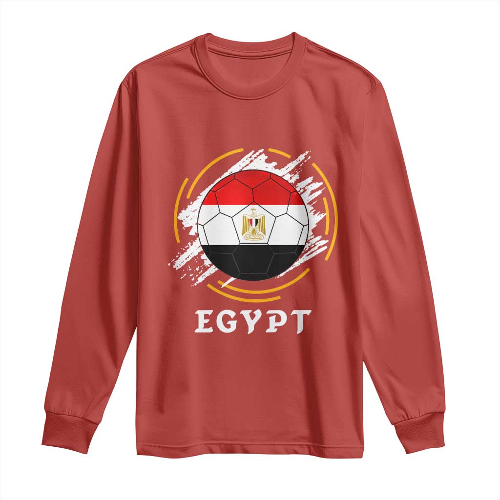 Egyptian Flag Soccer Ball Splatter Graphic Long Sleeve Shirt Egypt Pride Sports Football Fans Match Day TS02 Red Print Your Wear