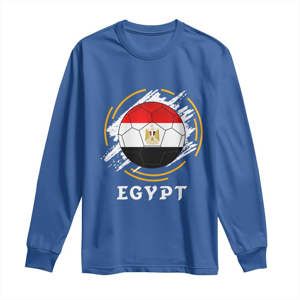 Egyptian Flag Soccer Ball Splatter Graphic Long Sleeve Shirt Egypt Pride Sports Football Fans Match Day TS02 Royal Blue Print Your Wear