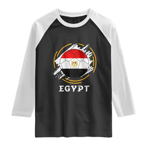 Egyptian Flag Soccer Ball Splatter Graphic Raglan Shirt Egypt Pride Sports Football Fans Match Day TS02 Black White Print Your Wear