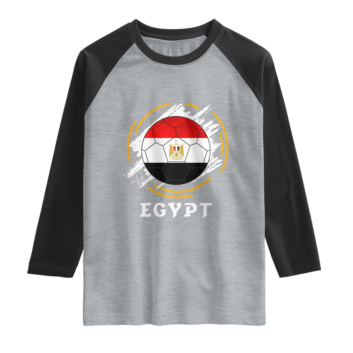 Egyptian Flag Soccer Ball Splatter Graphic Raglan Shirt Egypt Pride Sports Football Fans Match Day TS02 Heather Gray Black Print Your Wear