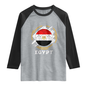 Egyptian Flag Soccer Ball Splatter Graphic Raglan Shirt Egypt Pride Sports Football Fans Match Day TS02 Heather Gray Black Print Your Wear