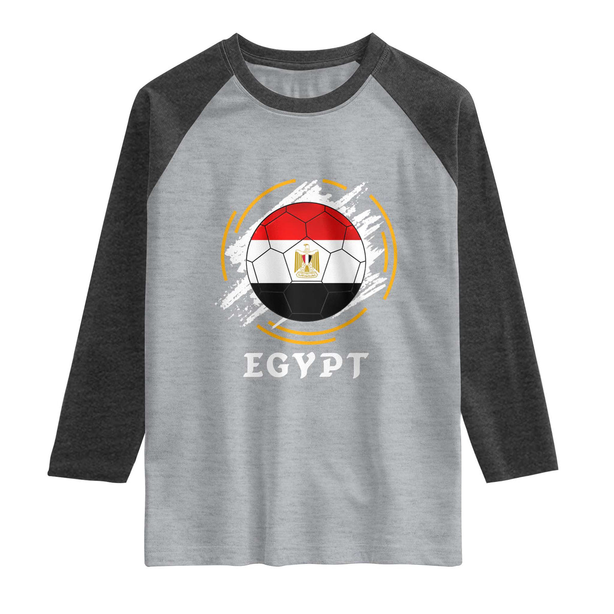 Egyptian Flag Soccer Ball Splatter Graphic Raglan Shirt Egypt Pride Sports Football Fans Match Day TS02 Heather Gray Heather Charcoal Print Your Wear