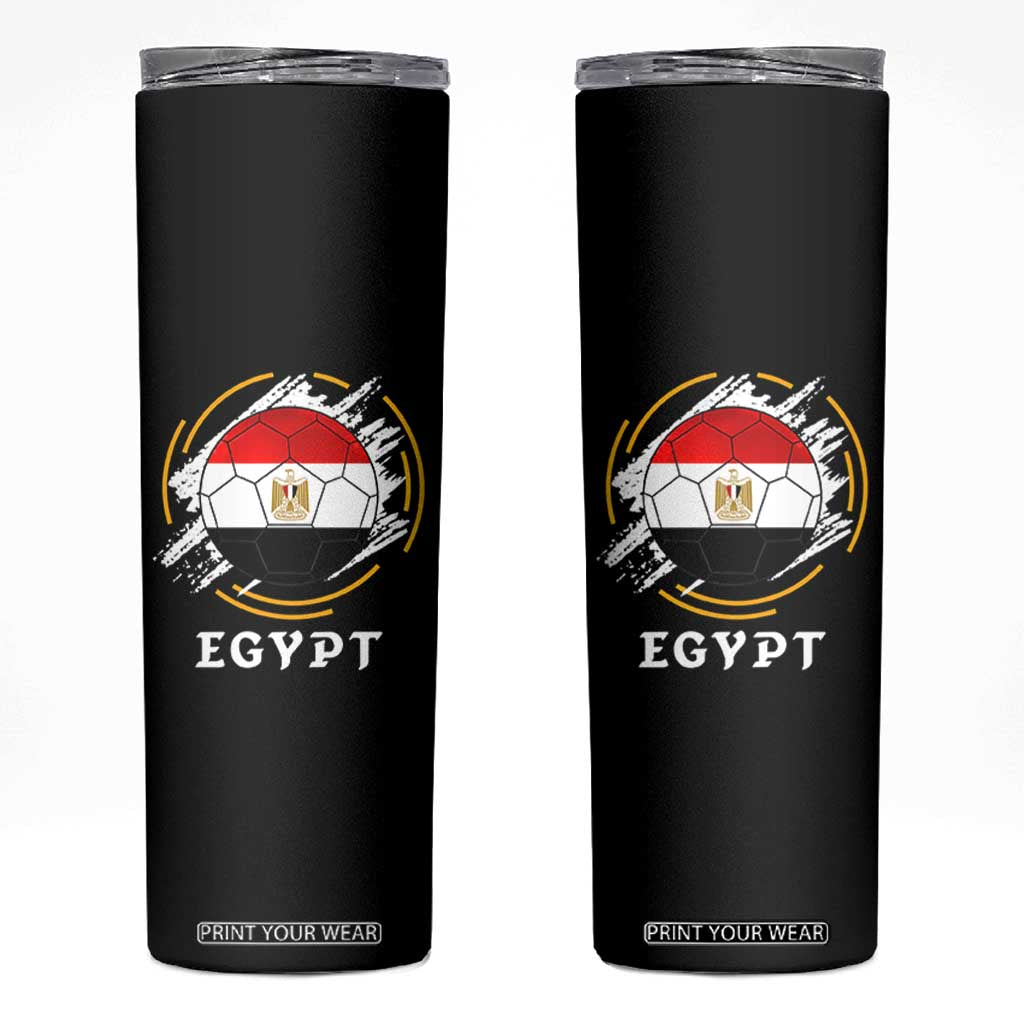 Egyptian Flag Soccer Ball Splatter Graphic Skinny Tumbler Egypt Pride Sports Football Fans Match Day TS02 Black Print Your Wear