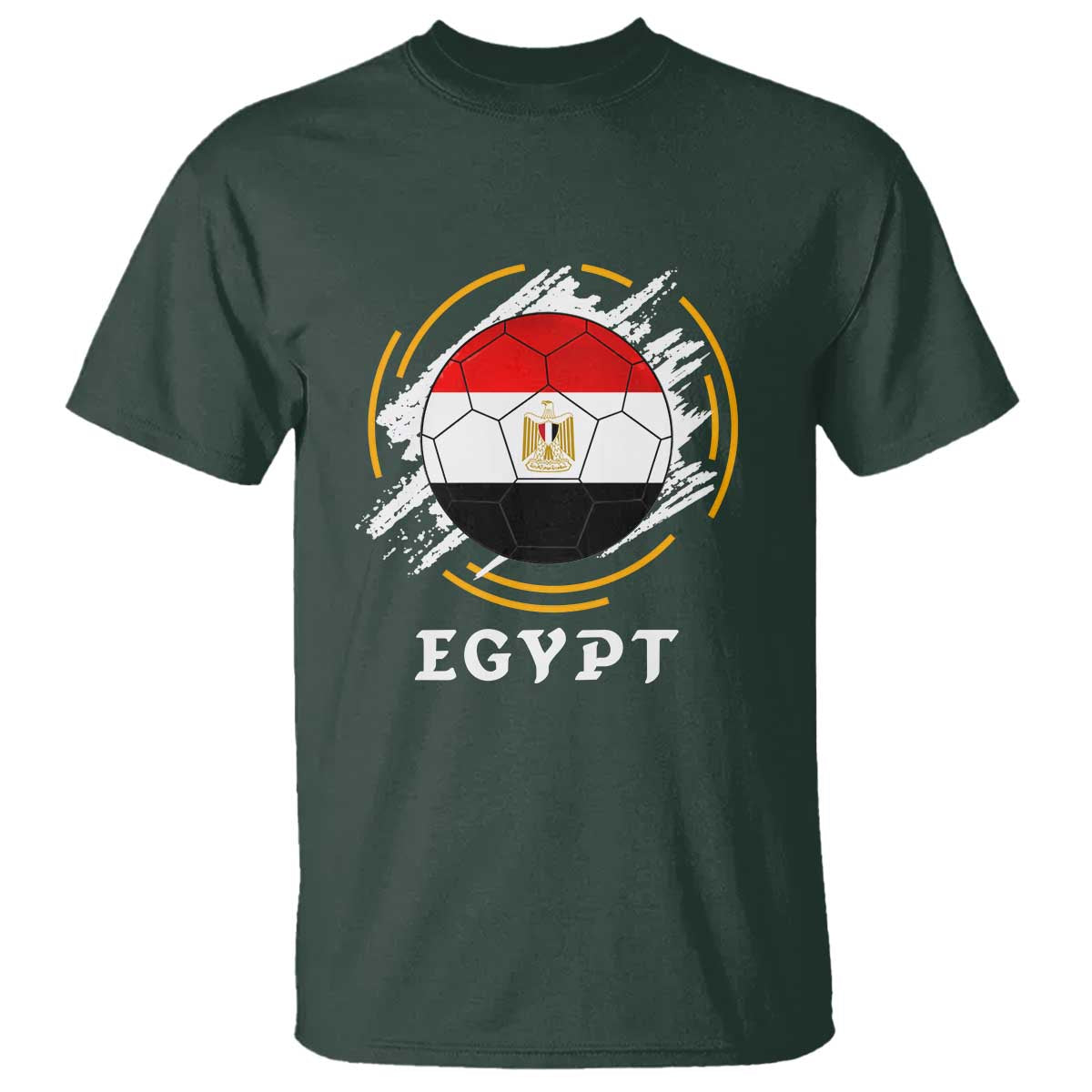 Egyptian Flag Soccer Ball Splatter Graphic T Shirt Egypt Pride Sports Football Fans Match Day TS02 Dark Forest Green Print Your Wear