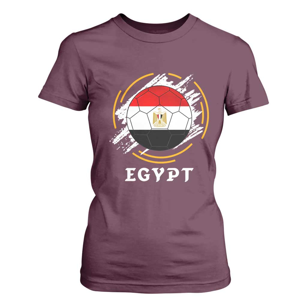 Egyptian Flag Soccer Ball Splatter Graphic T Shirt For Women Egypt Pride Sports Football Fans Match Day TS02 Maroon Print Your Wear