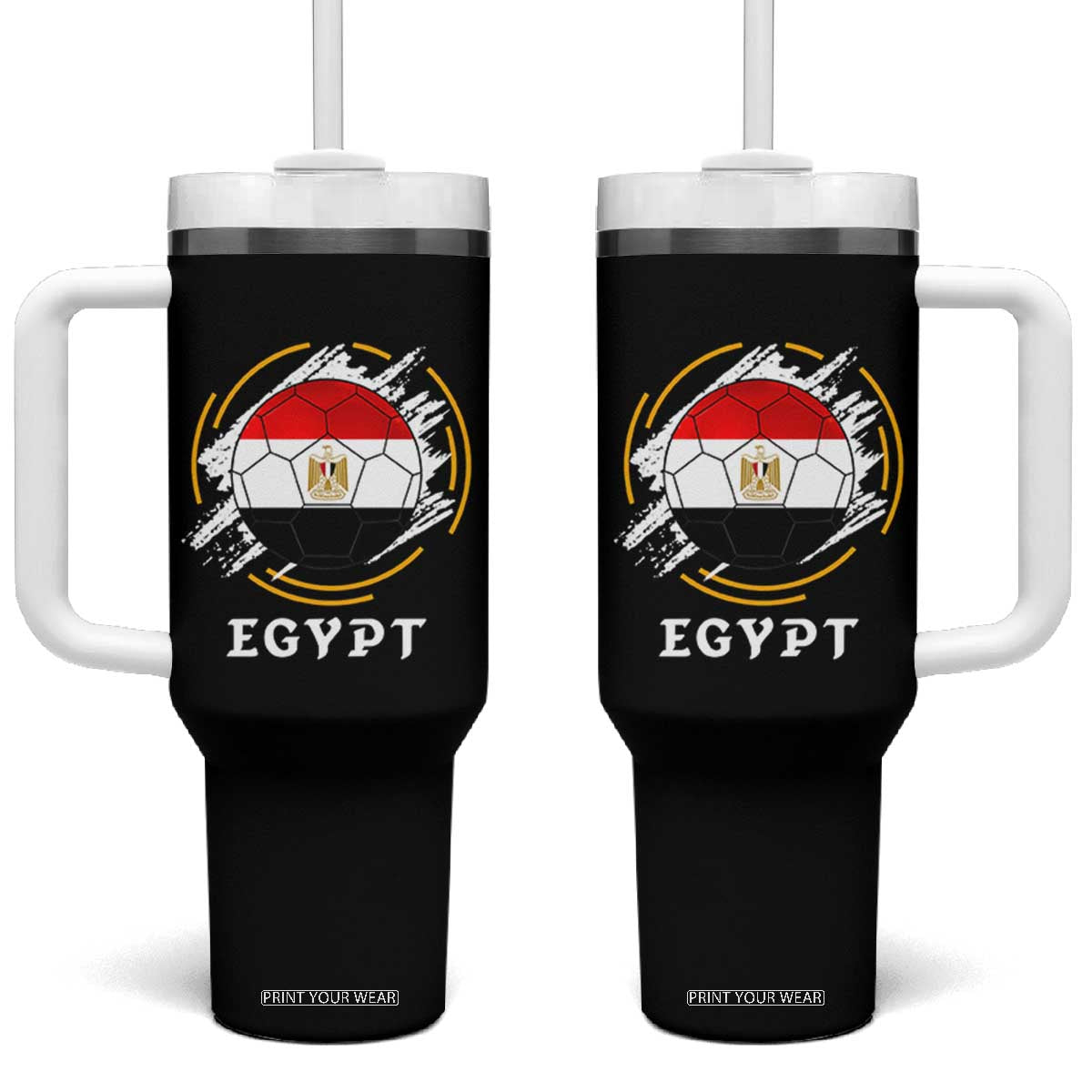 Egyptian Flag Soccer Ball Splatter Graphic Tumbler With Handle Egypt Pride Sports Football Fans Match Day TS02 One Size: 40 oz Black Print Your Wear