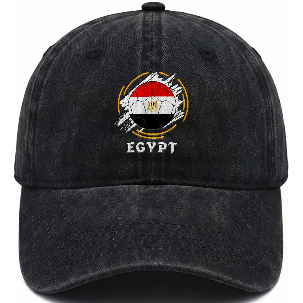 Egyptian Flag Soccer Ball Splatter Graphic Washed Cotton Baseball Cap Egypt Pride Sports Football Fans Match Day TS02 Print Your Wear