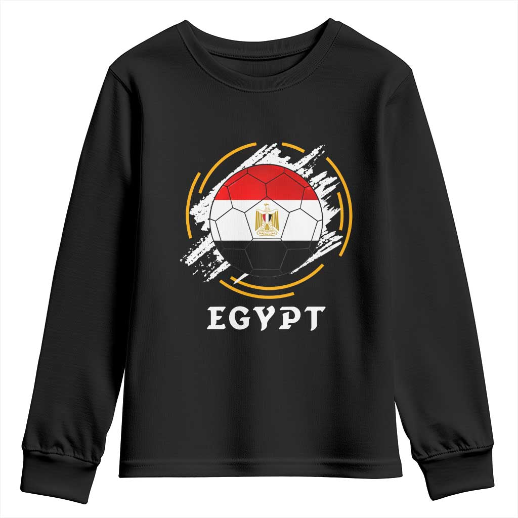 Egyptian Flag Soccer Ball Splatter Graphic Youth Sweatshirt Egypt Pride Sports Football Fans Match Day TS02 Black Print Your Wear