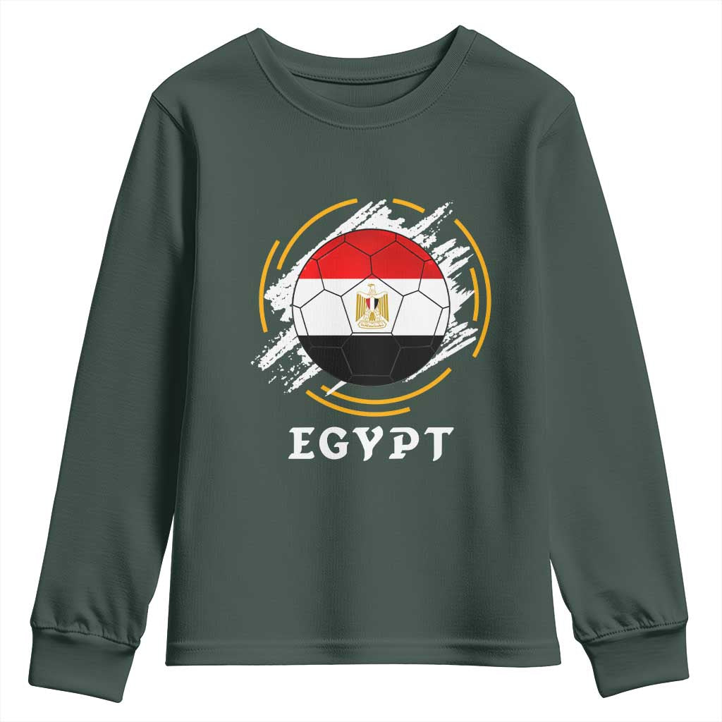 Egyptian Flag Soccer Ball Splatter Graphic Youth Sweatshirt Egypt Pride Sports Football Fans Match Day TS02 Dark Forest Green Print Your Wear