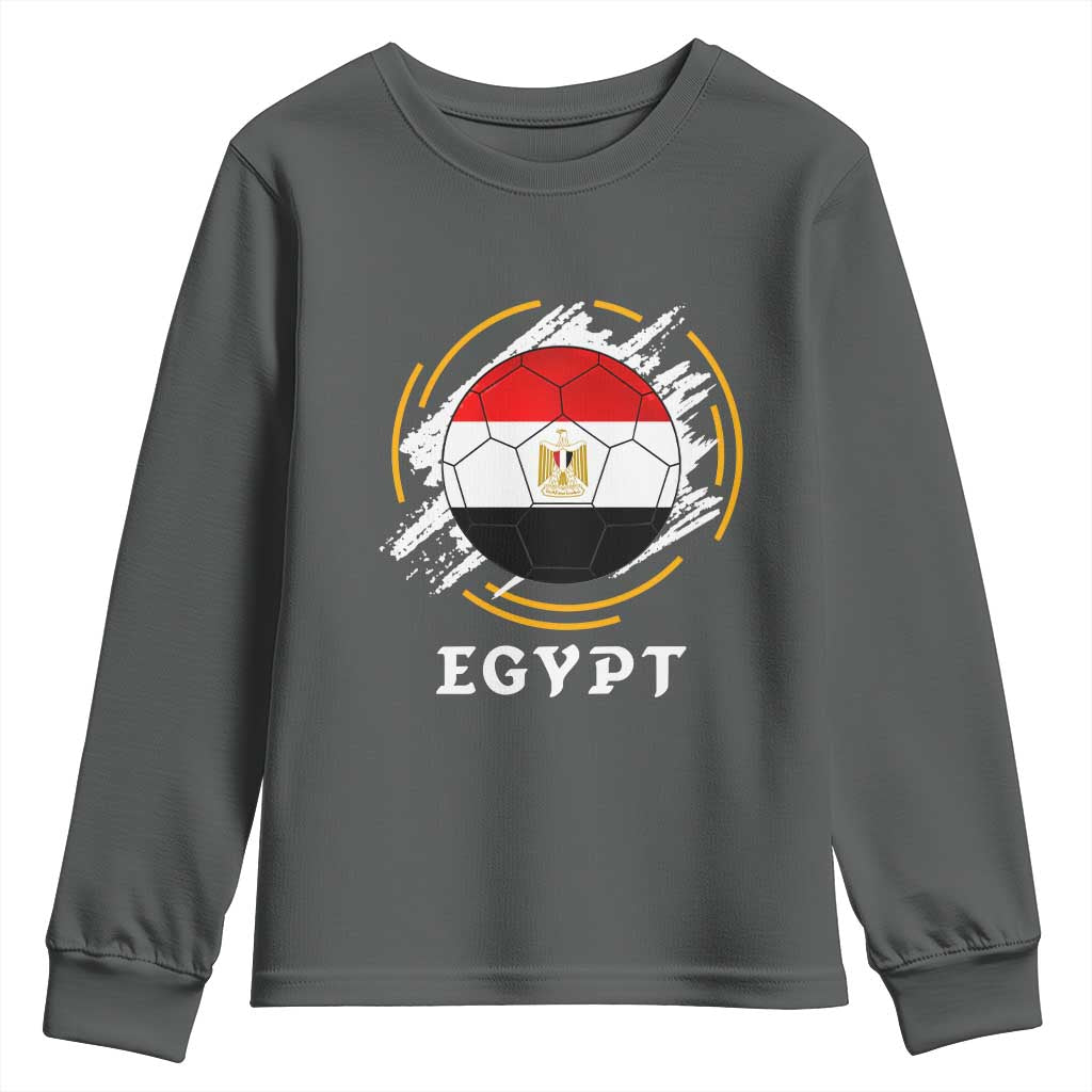 Egyptian Flag Soccer Ball Splatter Graphic Youth Sweatshirt Egypt Pride Sports Football Fans Match Day TS02 Dark Heather Print Your Wear