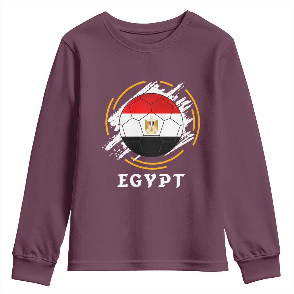 Egyptian Flag Soccer Ball Splatter Graphic Youth Sweatshirt Egypt Pride Sports Football Fans Match Day TS02 Maroon Print Your Wear