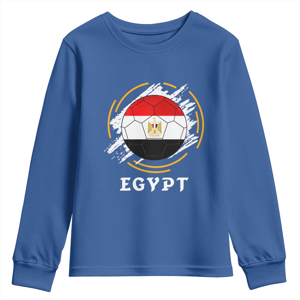 Egyptian Flag Soccer Ball Splatter Graphic Youth Sweatshirt Egypt Pride Sports Football Fans Match Day TS02 Royal Blue Print Your Wear