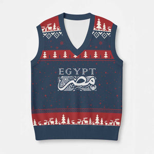 Egypt Misr Arabic Calligraphy V-Neck Knit Sweater Vest Vintage Egyptian Heritage Pharaonic Pattern Graphic TS02 Navy Red Print Your Wear