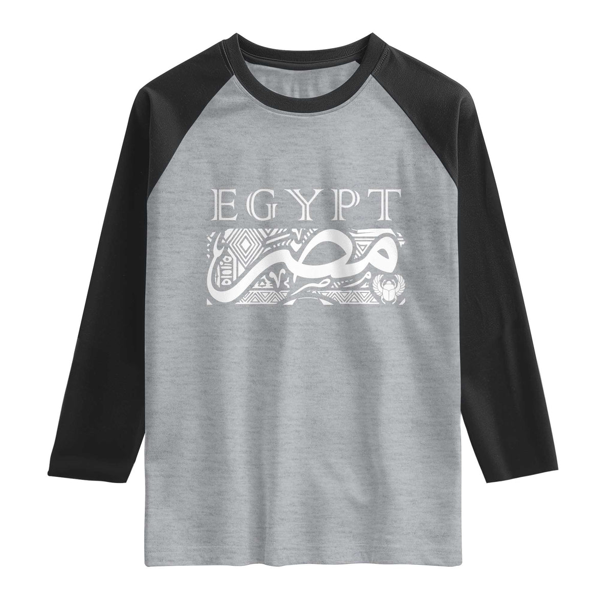 Egypt Misr Arabic Calligraphy Raglan Shirt Vintage Egyptian Heritage Pharaonic Pattern Graphic TS02 Heather Gray Black Print Your Wear