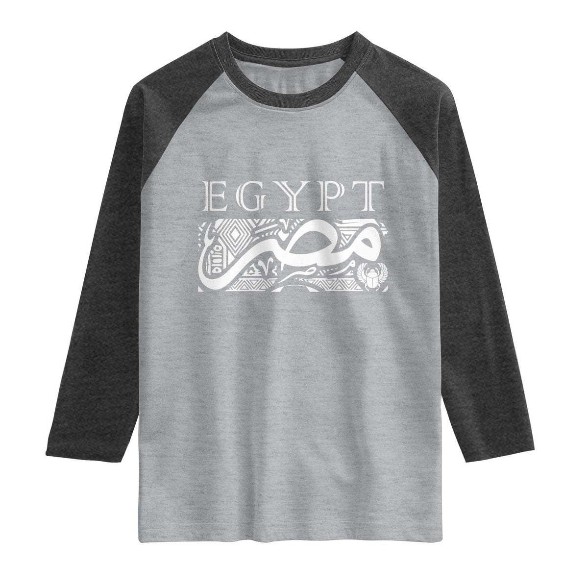 Egypt Misr Arabic Calligraphy Raglan Shirt Vintage Egyptian Heritage Pharaonic Pattern Graphic TS02 Heather Gray Heather Charcoal Print Your Wear