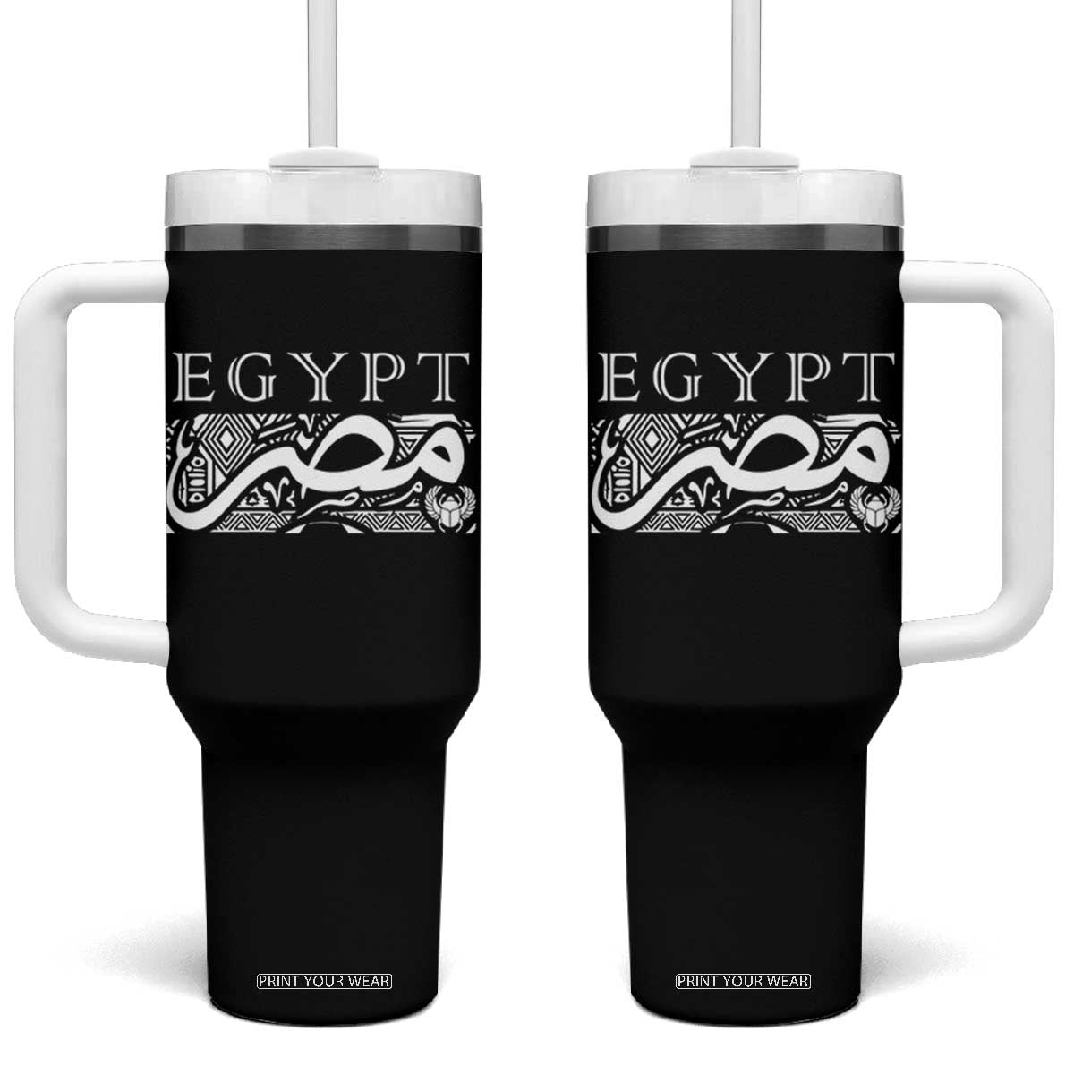 Egypt Misr Arabic Calligraphy Tumbler With Handle Vintage Egyptian Heritage Pharaonic Pattern Graphic TS02 One Size: 40 oz Black Print Your Wear