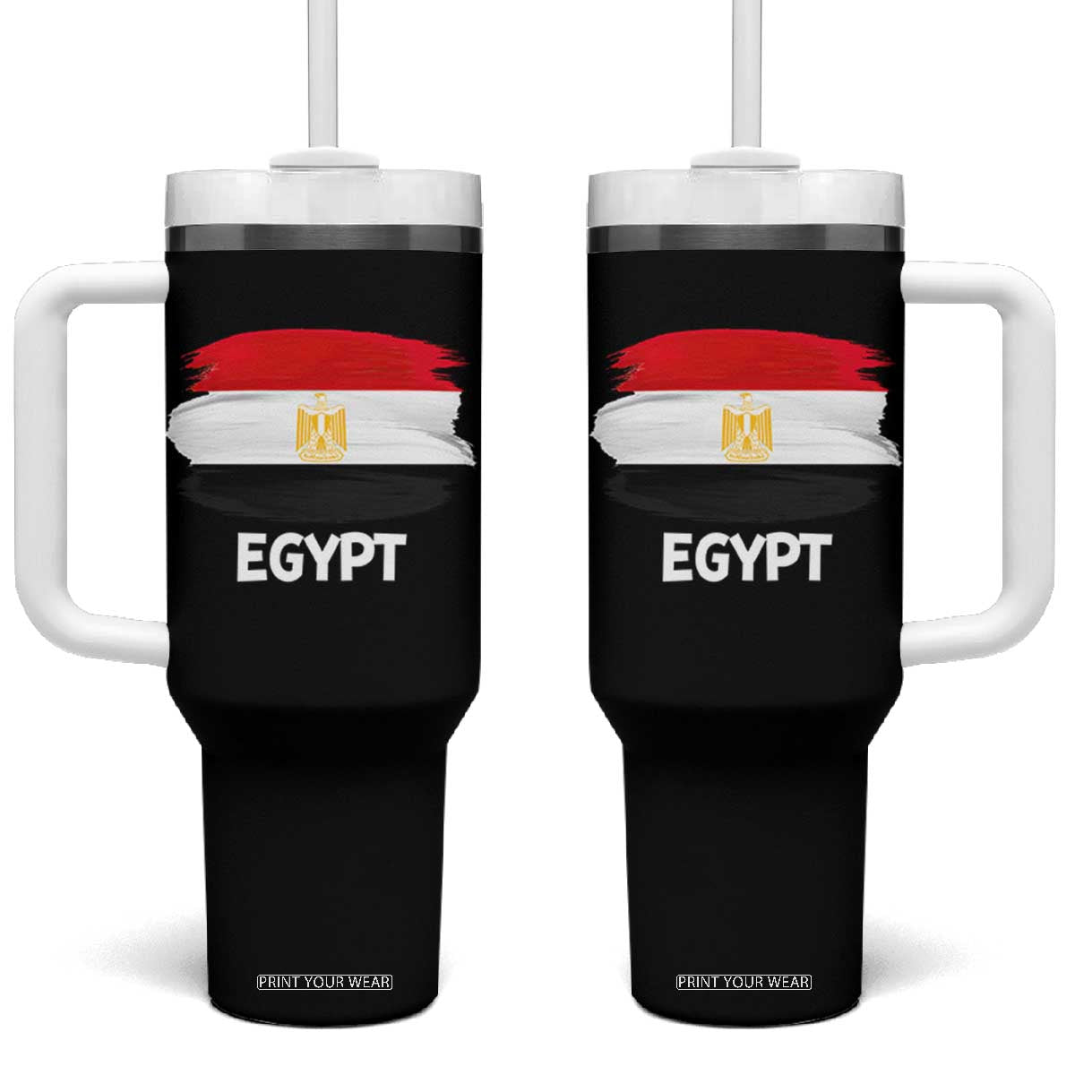 Egypt Flag Misr Pride Tumbler With Handle Egyptian Eagle of Saladin Heritage TS02 One Size: 40 oz Black Print Your Wear