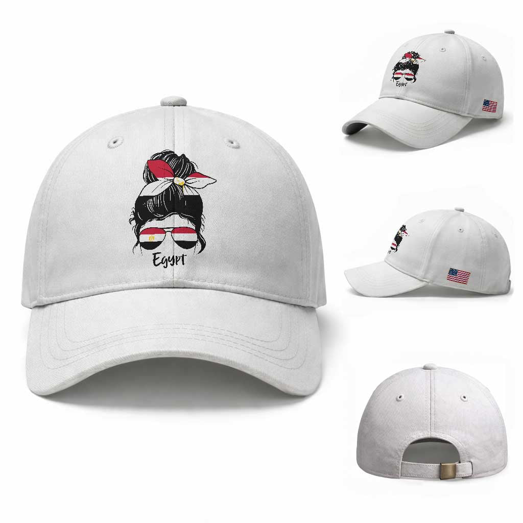Egyptian Flag Messy Bun Girl Baseball Cap Patriotic Egypt Women TS02 Baseball Cap Universal Fit White Print Your Wear