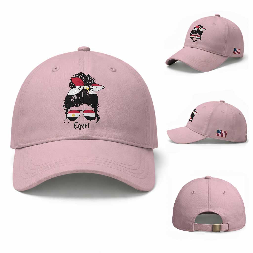Egyptian Flag Messy Bun Girl Baseball Cap Patriotic Egypt Women TS02 Baseball Cap Universal Fit Light Pink Print Your Wear