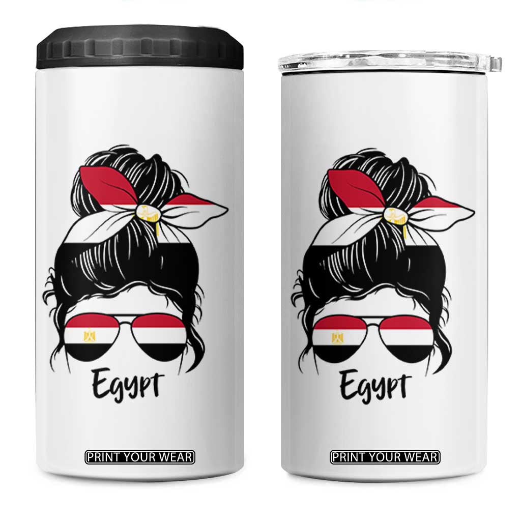 Egyptian Flag Messy Bun Girl 4 in 1 Can Cooler Tumbler Patriotic Egypt Women TS02 One Size: 16 oz White Print Your Wear