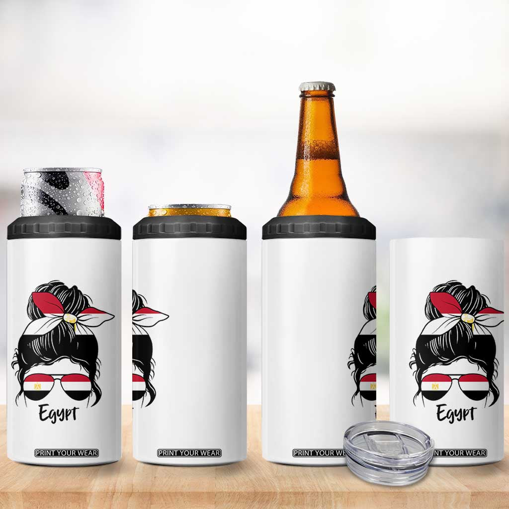 Egyptian Flag Messy Bun Girl 4 in 1 Can Cooler Tumbler Patriotic Egypt Women TS02 Print Your Wear
