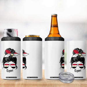 Egyptian Flag Messy Bun Girl 4 in 1 Can Cooler Tumbler Patriotic Egypt Women TS02 Print Your Wear