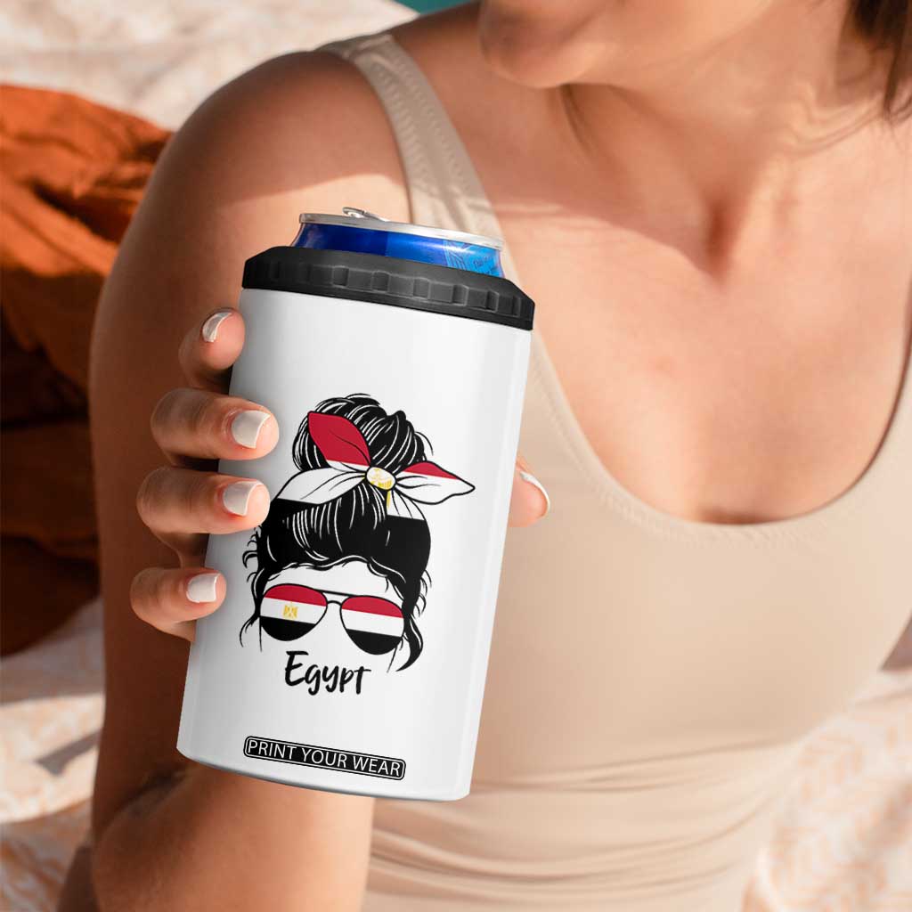 Egyptian Flag Messy Bun Girl 4 in 1 Can Cooler Tumbler Patriotic Egypt Women TS02 Print Your Wear