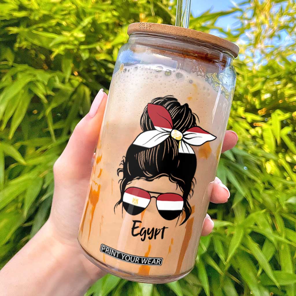 Egyptian Flag Messy Bun Girl Glass Can Patriotic Egypt Women TS02 White Print Your Wear