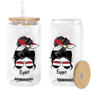 Egyptian Flag Messy Bun Girl Glass Can Patriotic Egypt Women TS02 Print Your Wear