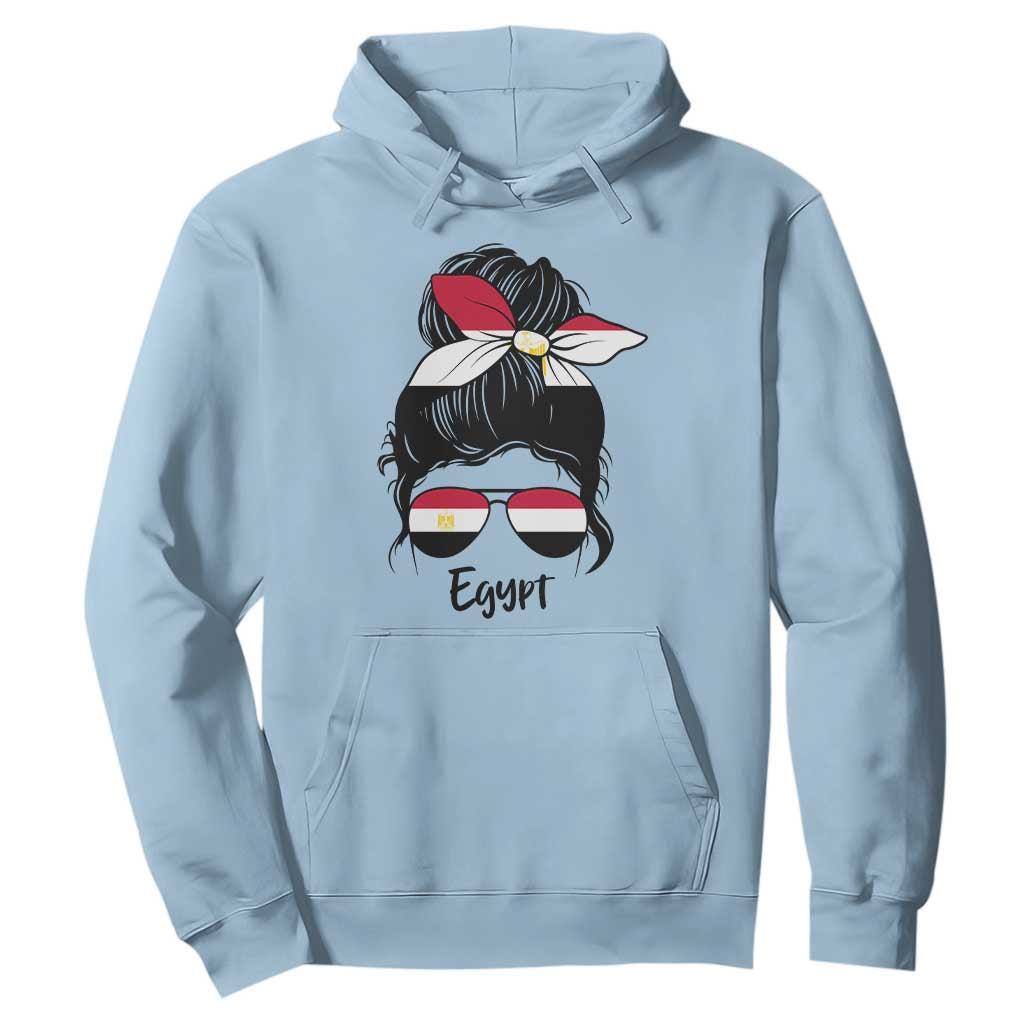 Egyptian Flag Messy Bun Girl Hoodie Patriotic Egypt Women TS02 Light Blue Print Your Wear