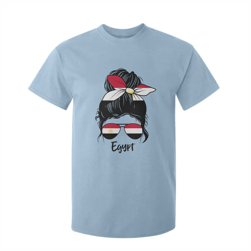 Egyptian Flag Messy Bun Girl T Shirt For Kid Patriotic Egypt Women TS02 Light Blue Print Your Wear