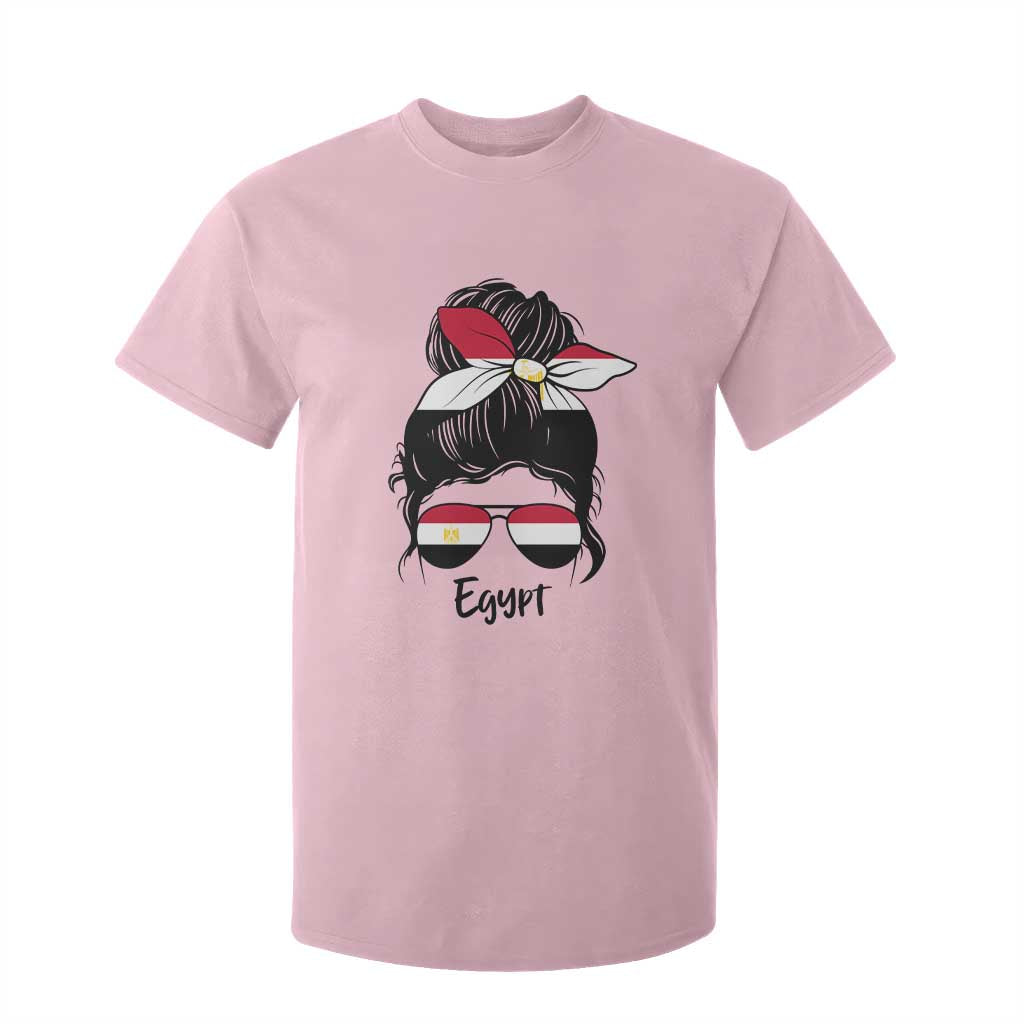 Egyptian Flag Messy Bun Girl T Shirt For Kid Patriotic Egypt Women TS02 Light Pink Print Your Wear