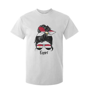 Egyptian Flag Messy Bun Girl T Shirt For Kid Patriotic Egypt Women TS02 White Print Your Wear