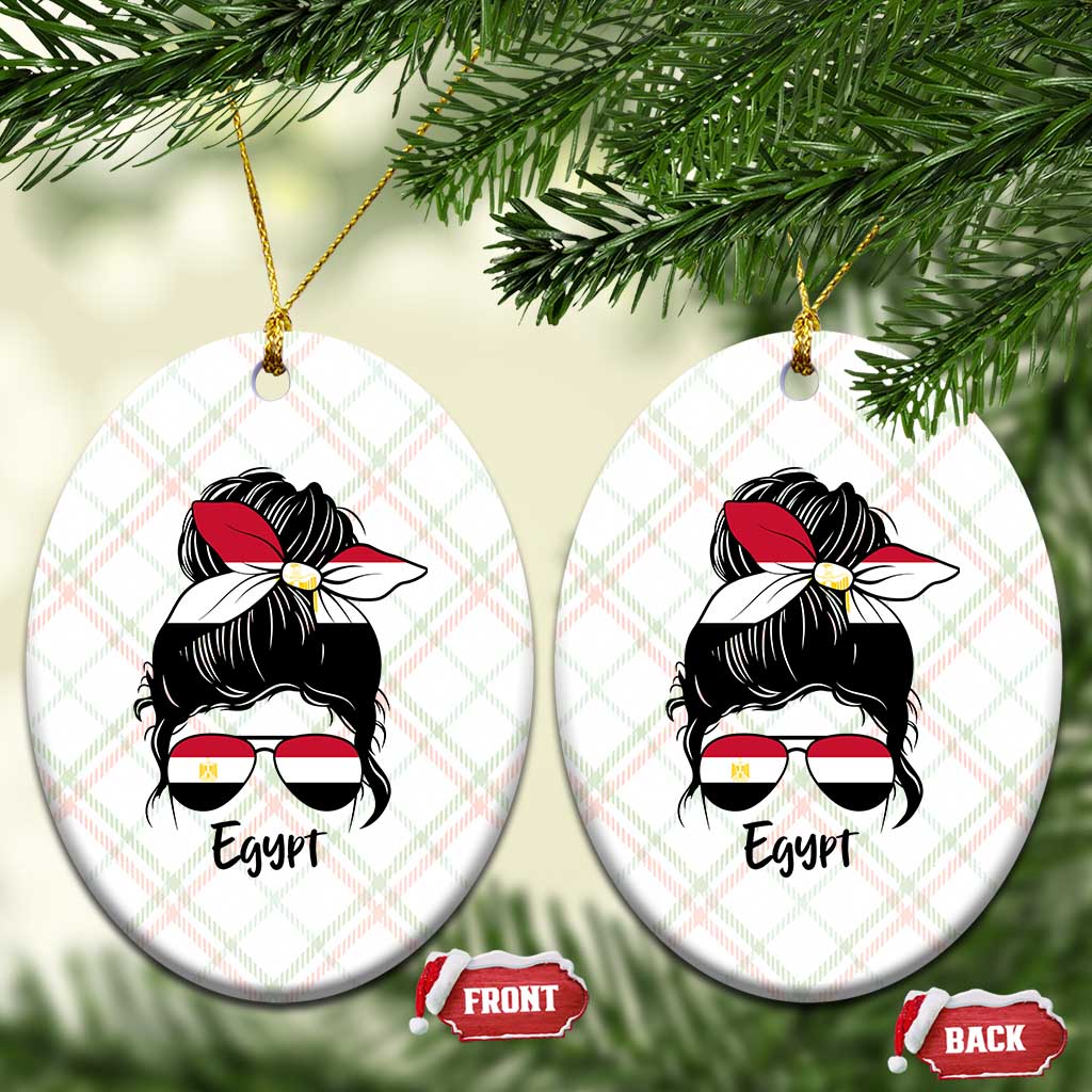 Egyptian Flag Messy Bun Girl Ceramic Ornament Patriotic Egypt Women TS02 Print Your Wear