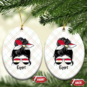 Egyptian Flag Messy Bun Girl Ceramic Ornament Patriotic Egypt Women TS02 Print Your Wear