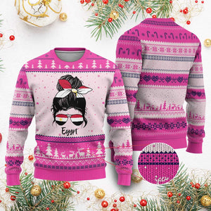 Egyptian Flag Messy Bun Girl Ugly Christmas Sweater Patriotic Egypt Women TS02 Print Your Wear