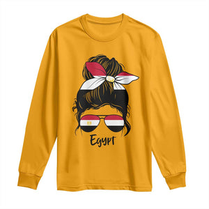 Egyptian Flag Messy Bun Girl Long Sleeve Shirt Patriotic Egypt Women TS02 S Gold Print Your Wear