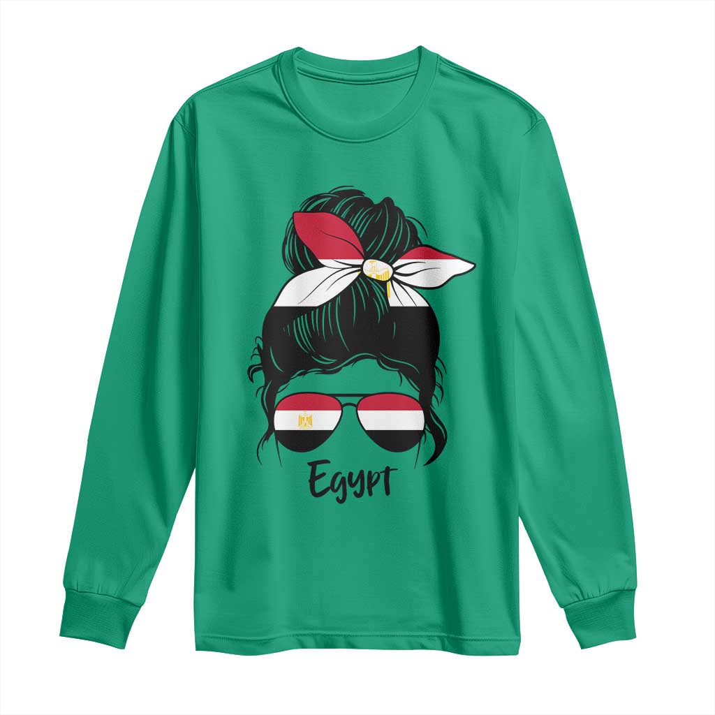 Egyptian Flag Messy Bun Girl Long Sleeve Shirt Patriotic Egypt Women TS02 Irish Green Print Your Wear