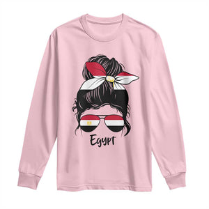 Egyptian Flag Messy Bun Girl Long Sleeve Shirt Patriotic Egypt Women TS02 Light Pink Print Your Wear