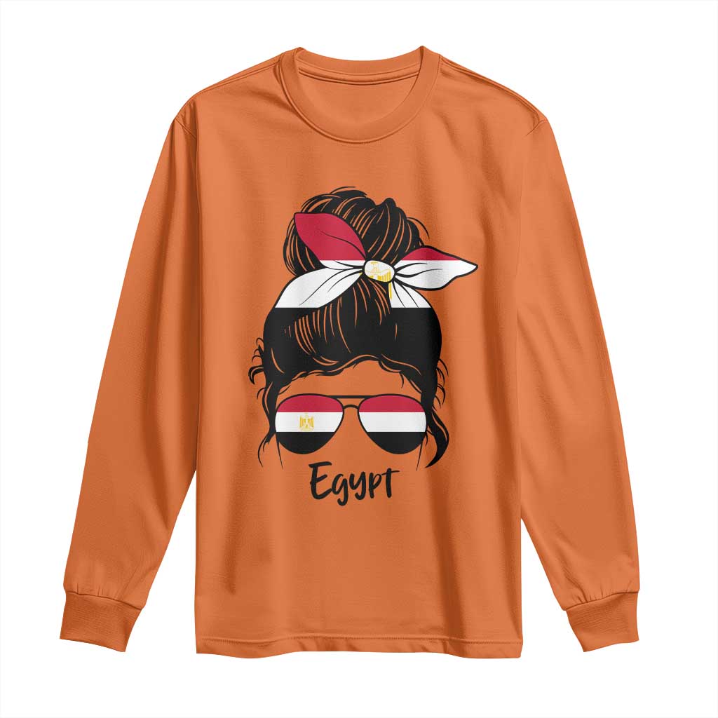 Egyptian Flag Messy Bun Girl Long Sleeve Shirt Patriotic Egypt Women TS02 Orange Print Your Wear