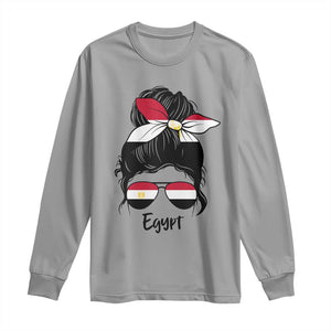 Egyptian Flag Messy Bun Girl Long Sleeve Shirt Patriotic Egypt Women TS02 Sport Gray Print Your Wear