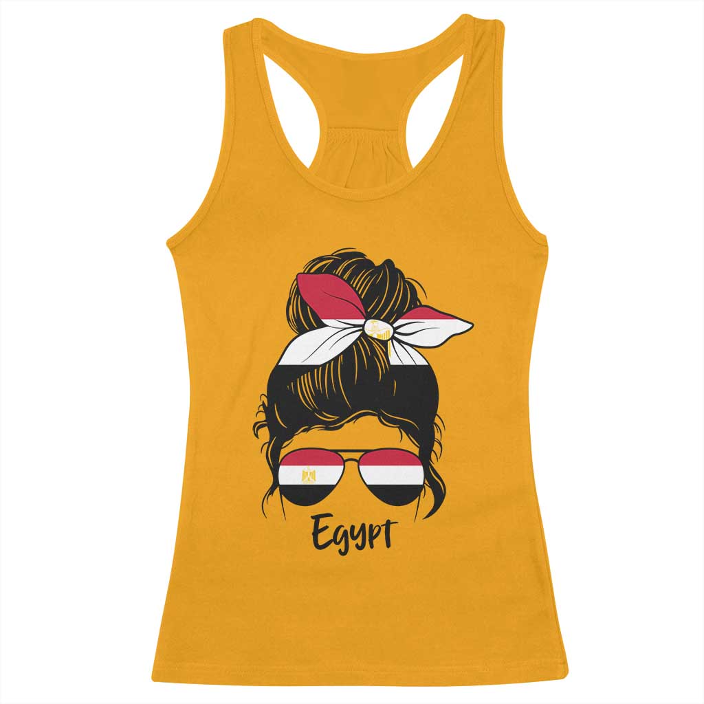 Egyptian Flag Messy Bun Girl Racerback Tank Top Patriotic Egypt Women TS02 Gold Print Your Wear