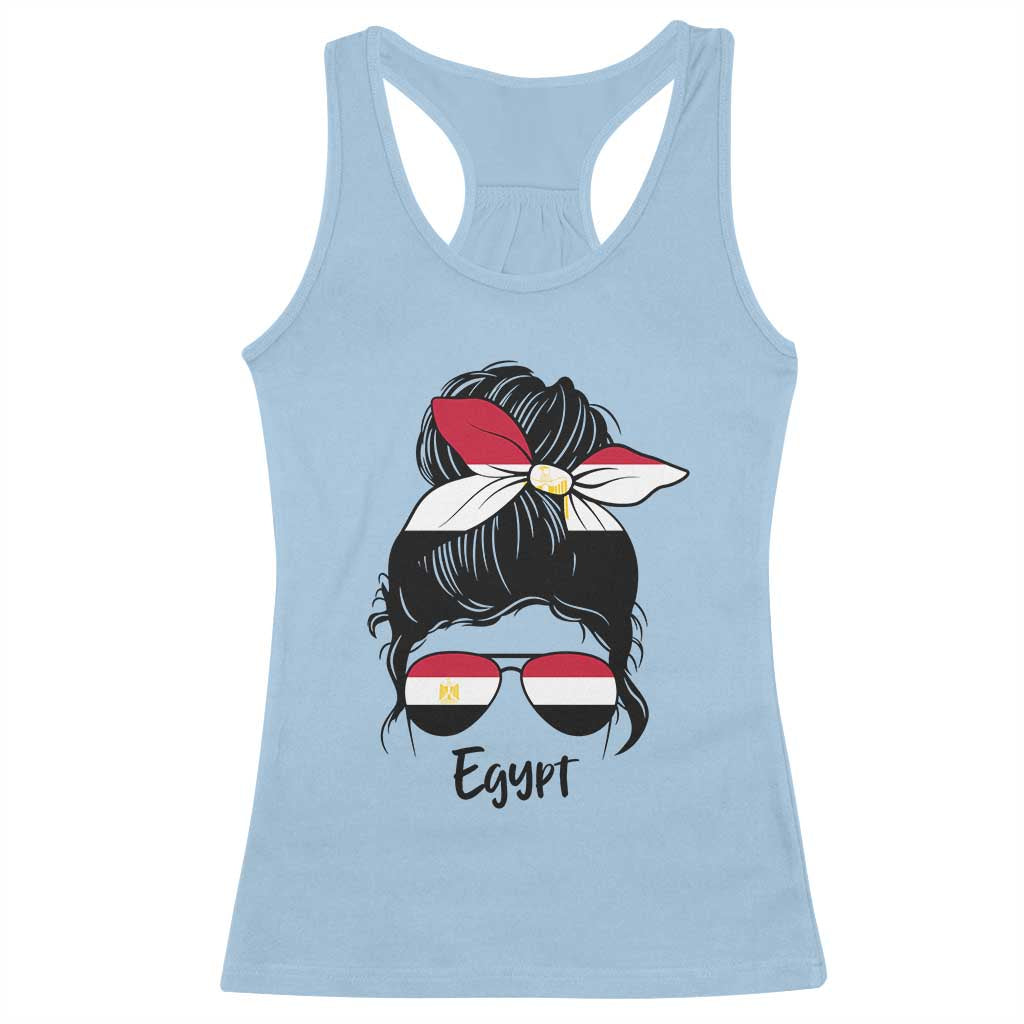 Egyptian Flag Messy Bun Girl Racerback Tank Top Patriotic Egypt Women TS02 Light Blue Print Your Wear
