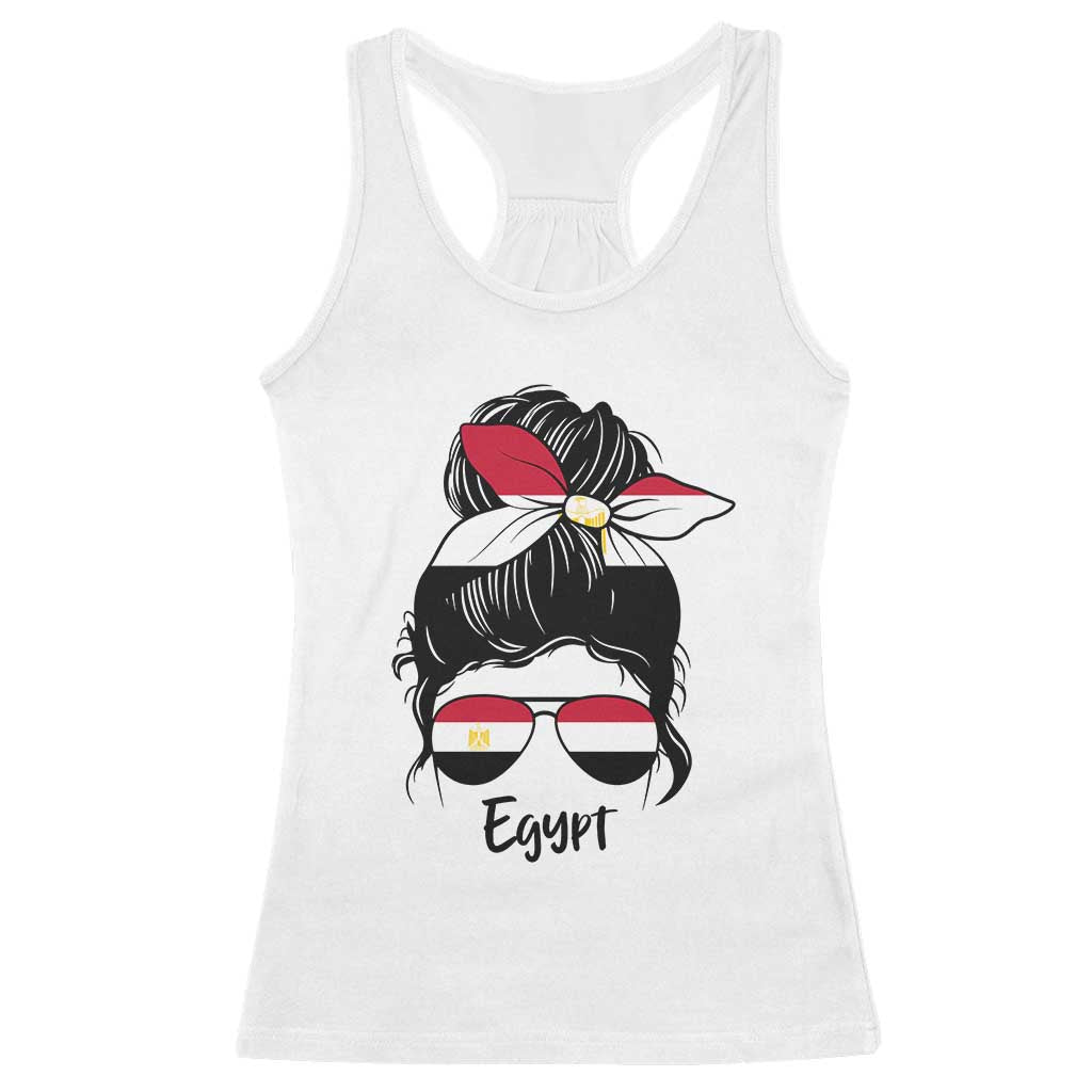 Egyptian Flag Messy Bun Girl Racerback Tank Top Patriotic Egypt Women TS02 White Print Your Wear