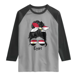 Egyptian Flag Messy Bun Girl Raglan Shirt Patriotic Egypt Women TS02 Sport Gray Black Print Your Wear